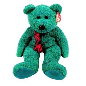 Ty Wallace Beanie Buddy Babies Green Bear Tartan Plaid Scarf Large 14" Retired